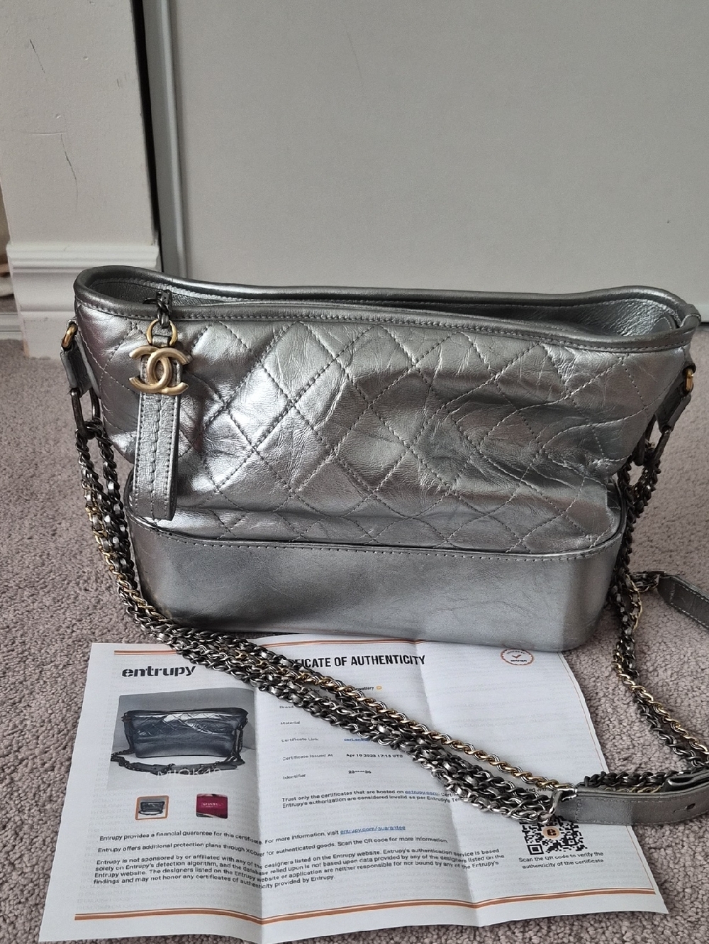 Chanel silver metallic medium Gabrielle bag